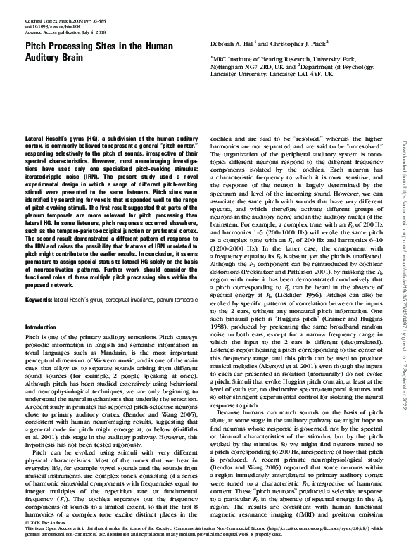 (PDF) Pitch Processing Sites in the Human Auditory Brain