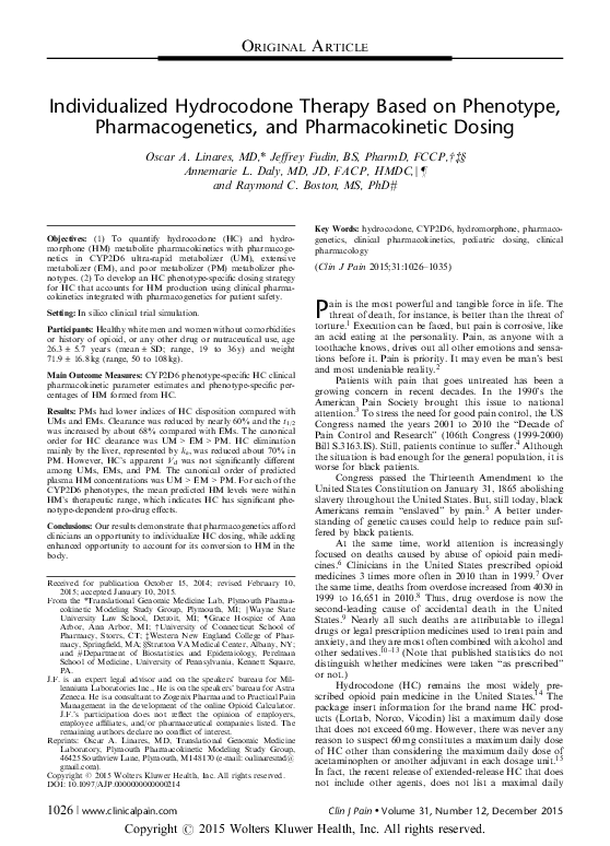 (PDF) Individualized Hydrocodone Therapy Based on Phenotype ...