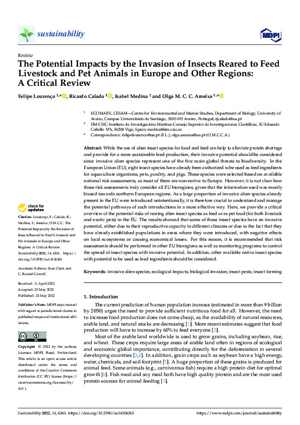 (PDF) The Potential Impacts by the Invasion of Insects Reared to Feed ...