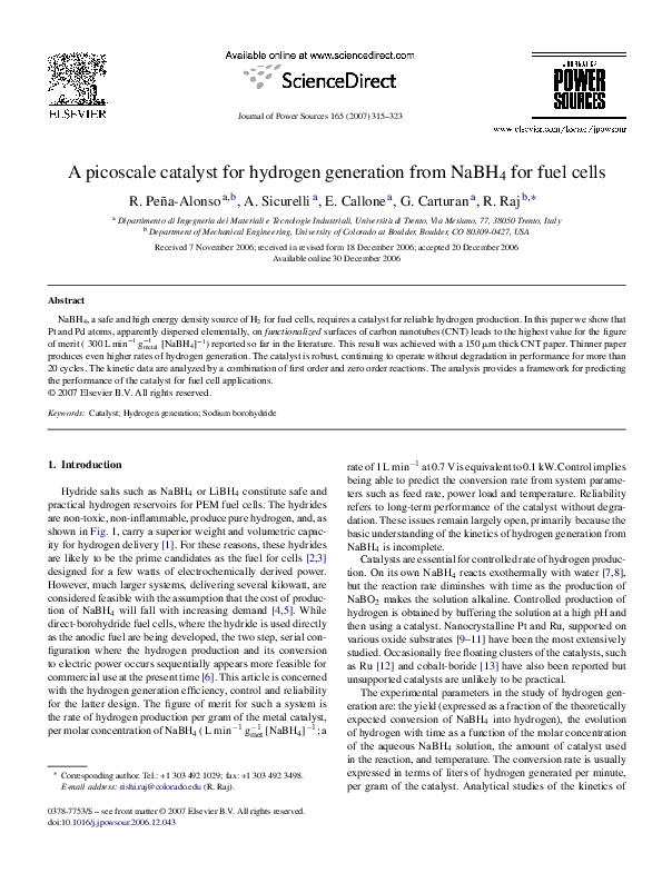 (PDF) A picoscale catalyst for hydrogen generation from NaBH4 for fuel ...