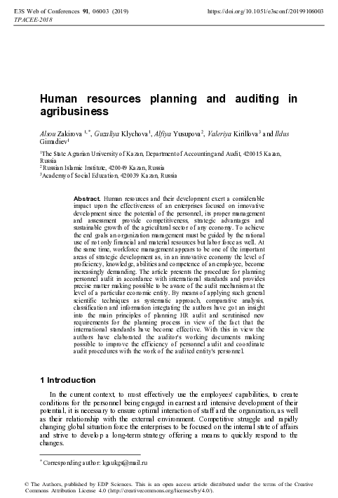(PDF) Human resources planning and auditing in agribusiness