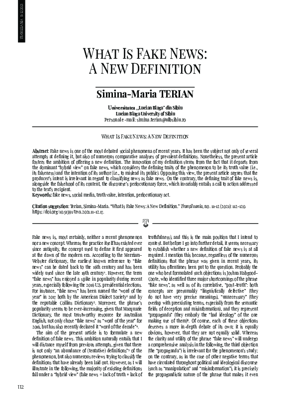 (PDF) What Is Fake News: A New Definition