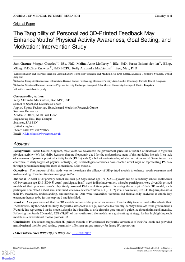 (PDF) The Tangibility of Personalised 3D Printed Feedback May Enhance ...
