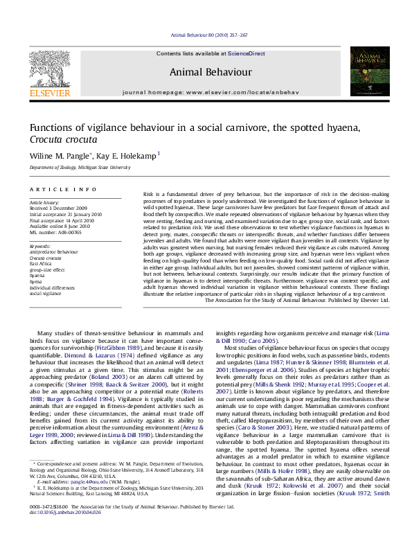 (PDF) Functions of vigilance behaviour in a social carnivore, the ...