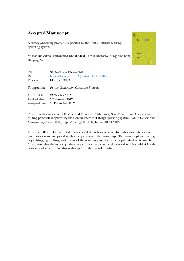 (PDF) A survey on routing protocols supported by the Contiki Internet ...