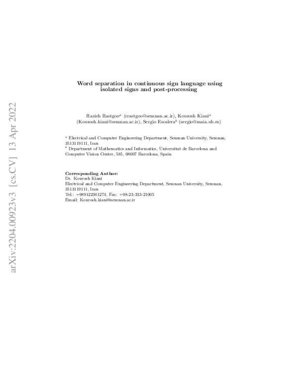 (PDF) Word separation in continuous sign language using isolated signs ...