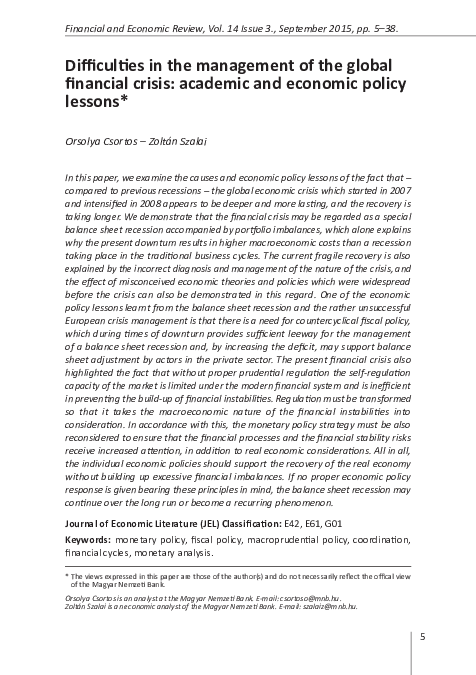 (PDF) Difficulties in the Management of the Global Financial Crisis ...