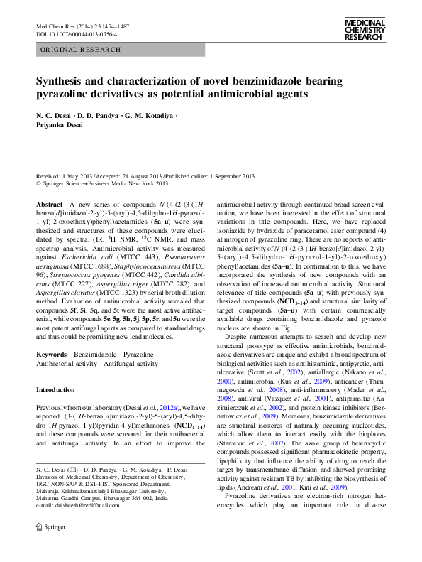 (PDF) Synthesis and characterization of novel benzimidazole bearing ...