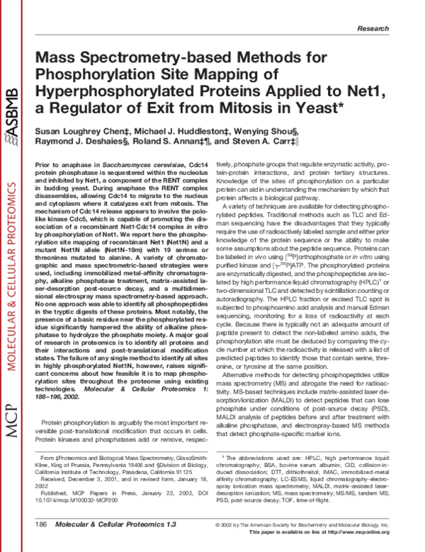 (PDF) Mass Spectrometrybased Methods for Phosphorylation Site Mapping