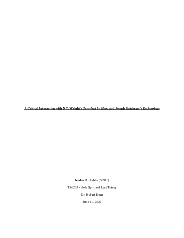 (PDF) A Critical Interaction with N.T. Wright’s Surprised by Hope and ...