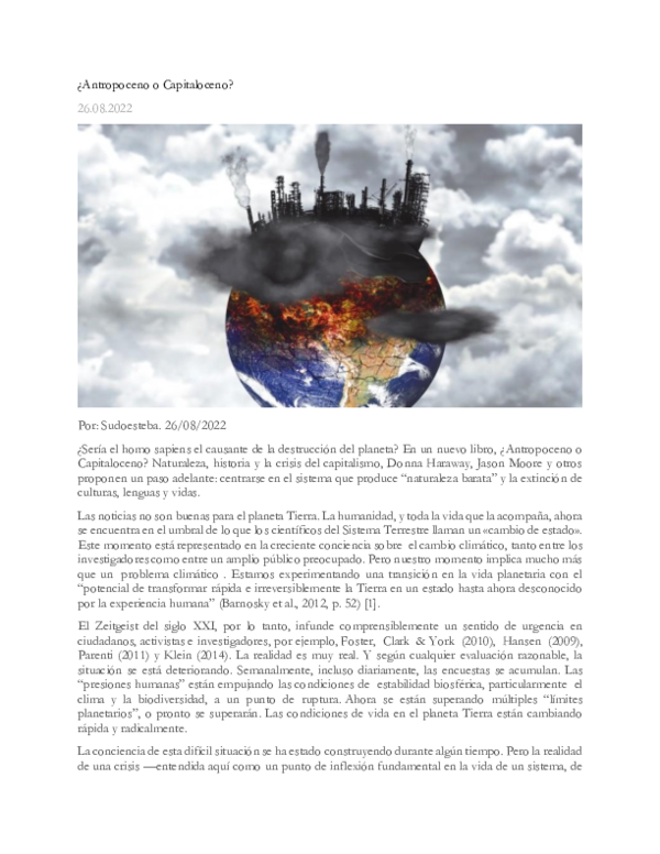 ¿Antropoceno o Capitaloceno?