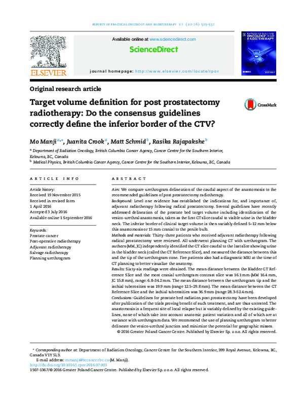 (PDF) Target volume definition for post prostatectomy radiotherapy: Do ...