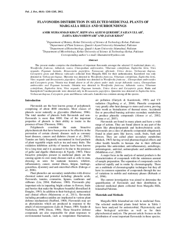 (PDF) Flavonoids distribution in selected medicinal plants of Margalla hills and surroundings