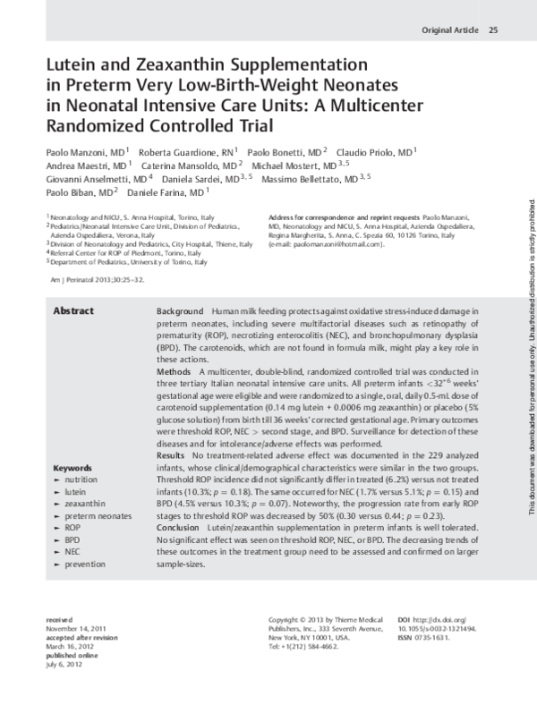 (PDF) Lutein and Zeaxanthin Supplementation in Preterm Very Low-Birth ...