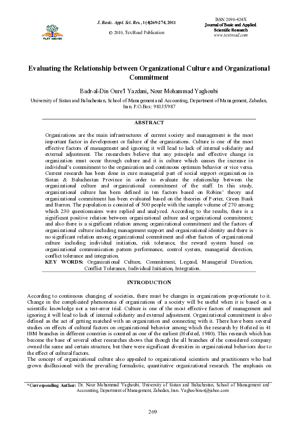 (PDF) Evaluating the Relationship between Organizational Culture and ...