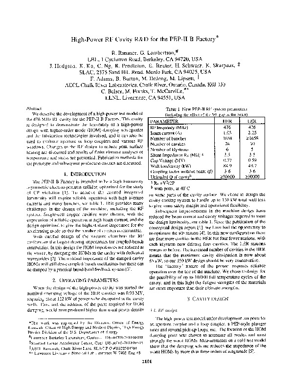 (PDF) High-power rf cavity R&D for the PEP-II B factory