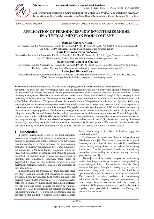 (PDF) Application of Periodic Review Inventories Model in a Typical ...