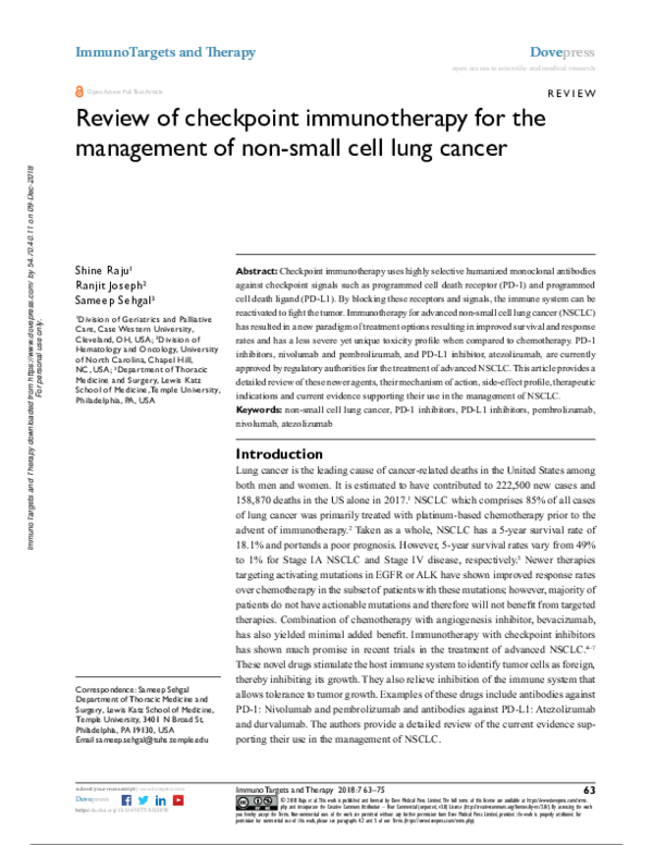 (PDF) Review of checkpoint immunotherapy for the management of non ...