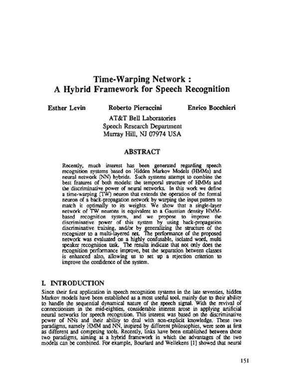 (PDF) Time-warping network: a hybrid framework for speech recognition