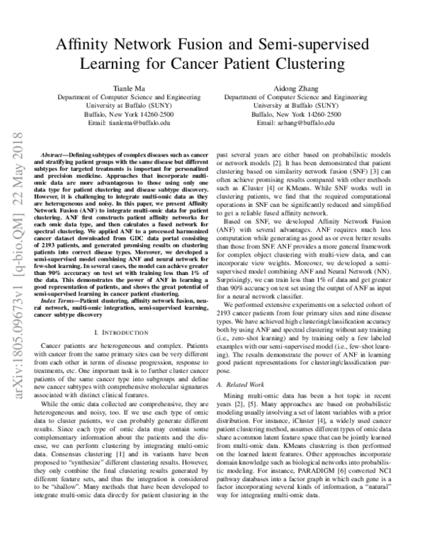 (PDF) Affinity network fusion and semi-supervised learning for cancer ...
