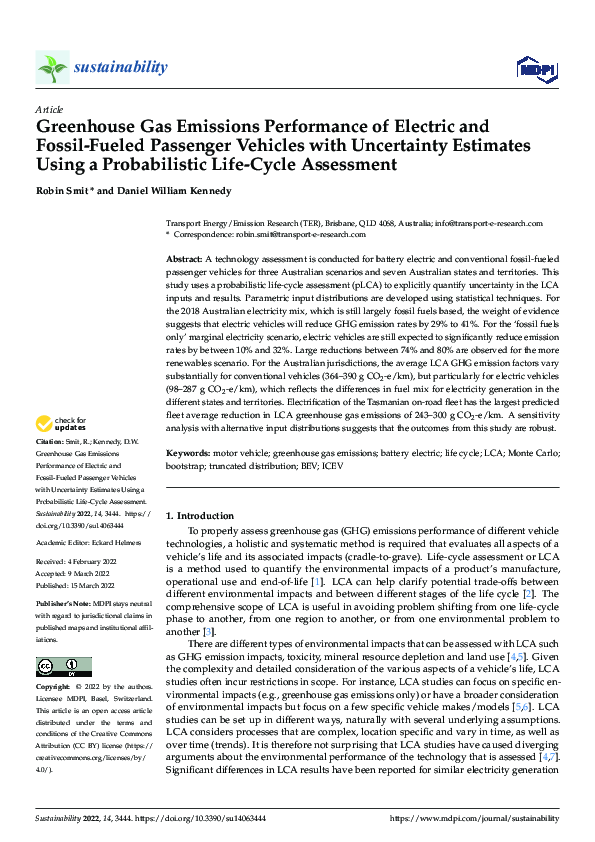 (PDF) Greenhouse Gas Emissions Performance of Electric and Fossil ...