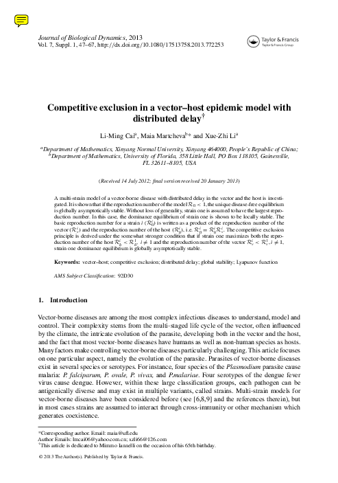 (PDF) Competitive exclusion in a vector–host epidemic model with ...
