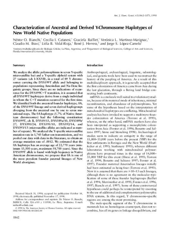 (PDF) Characterization of Ancestral and Derived Y-Chromosome Haplotypes ...