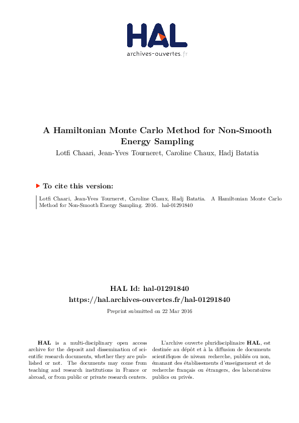 (PDF) A Hamiltonian Monte Carlo Method for Non-Smooth Energy Sampling