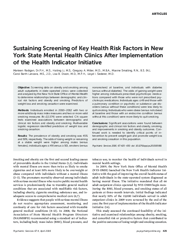 (PDF) Sustaining Screening of Key Health Risk Factors in New York State ...