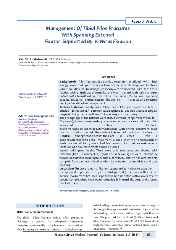 (PDF) Management Of Tibial Pilon Fractures With Spanning External ...