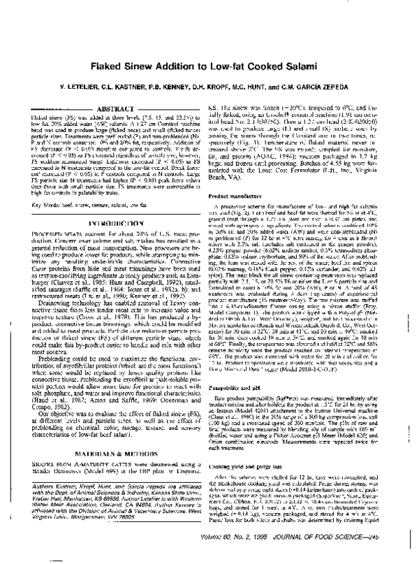 (PDF) Flaked Sinew Addition to Low-fat Cooked Salami