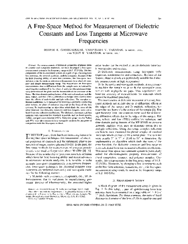 (PDF) A free-space method for measurement of dielectric constants and ...