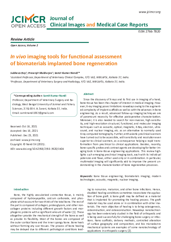 (PDF) In vivo imaging tools for functional assessment of biomaterials ...