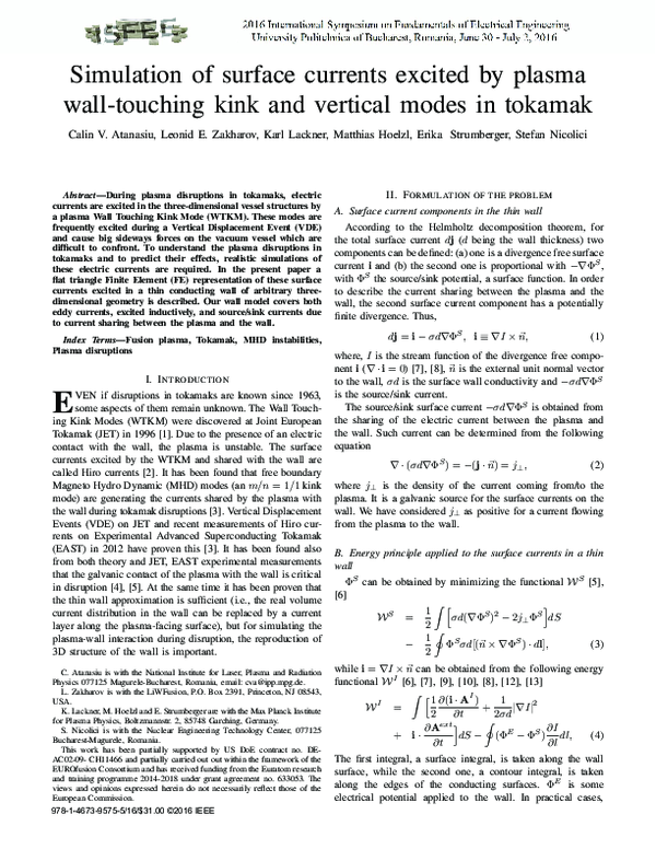 (PDF) Simulation of surface currents excited by plasma Wall-Touching ...