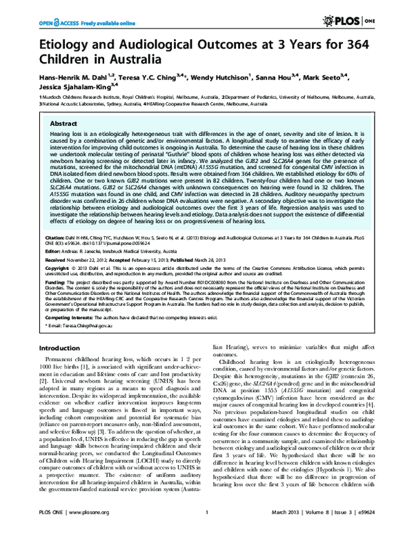 (PDF) Hearing Loss Causes and Outcomes in 364 Kids