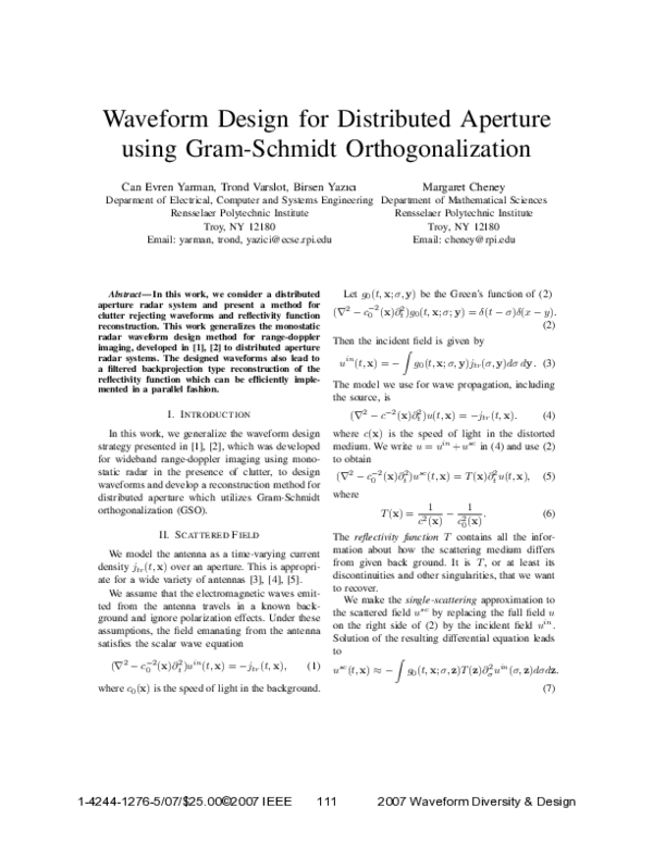 (PDF) Waveform design for distributed aperture using Gram-Schmidt ...