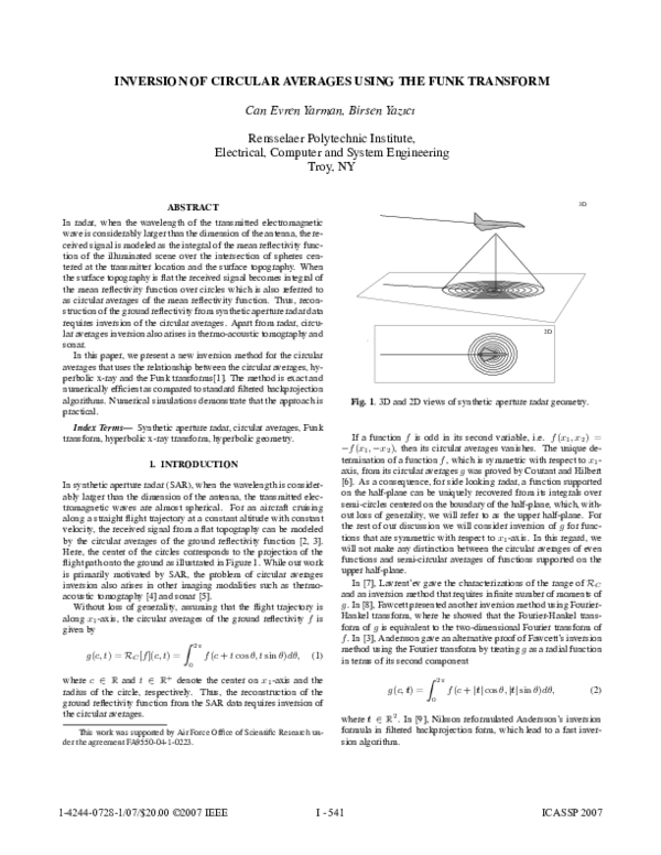 (PDF) Inversion of Circular Averages using the Funk Transform