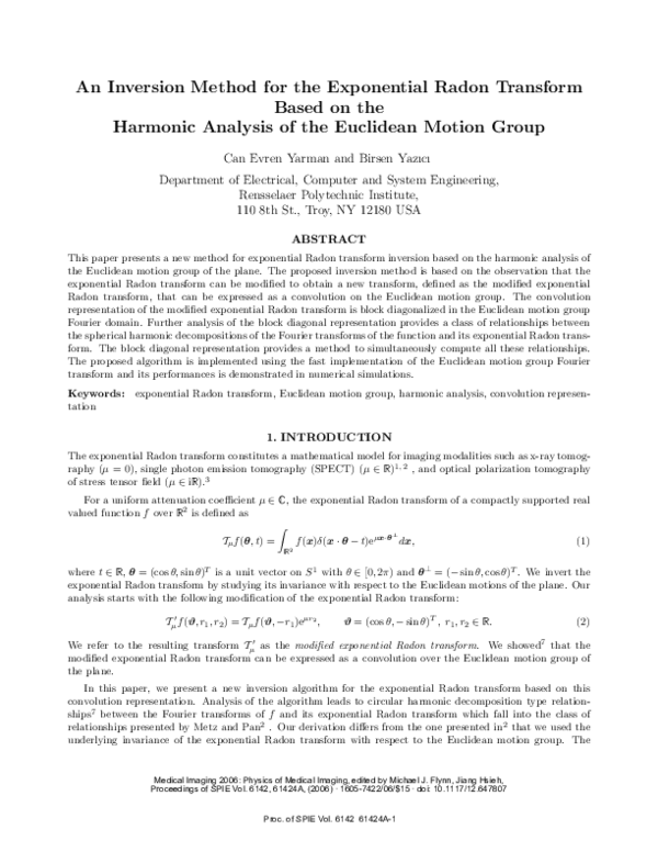 (PDF) An inversion method for the exponential radon transform based on ...
