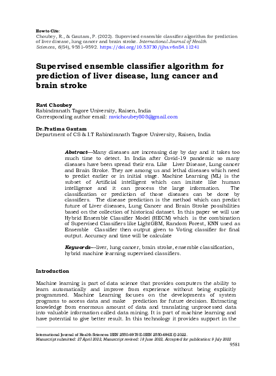 (PDF) Supervised ensemble classifier algorithm for prediction of liver ...