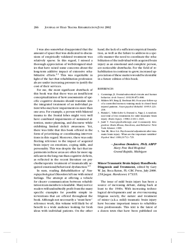 (PDF) Minor Traumatic Brain Injury Handbook