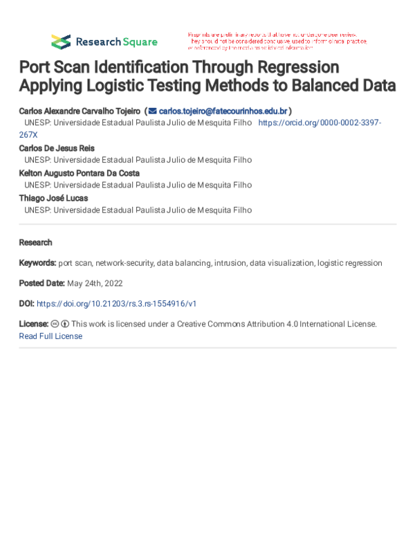 (PDF) Port Scan Identification Through Regression Applying Logistic ...