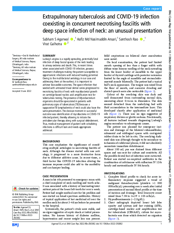 (PDF) Extrapulmonary tuberculosis and COVID-19 infection coexisting in ...