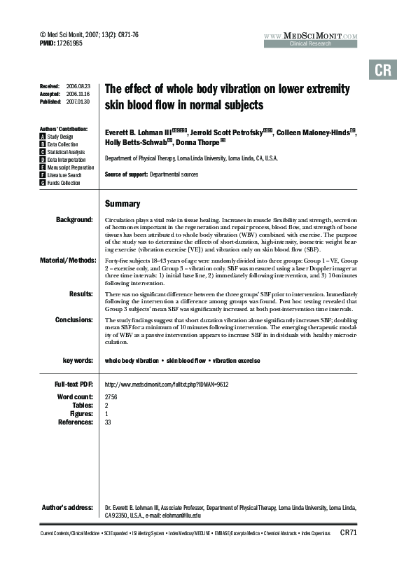 (PDF) The effect of whole body vibration on lower extremity skin blood ...