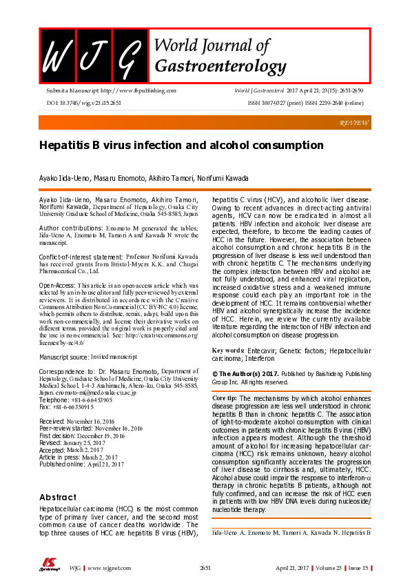 (PDF) Hepatitis B virus infection and alcohol consumption