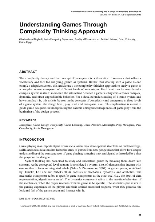 (PDF) Understanding Games Through Complexity Thinking Approach
