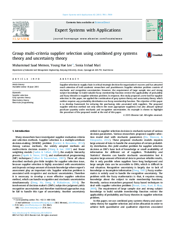 (PDF) Group multi-criteria supplier selection using combined grey ...