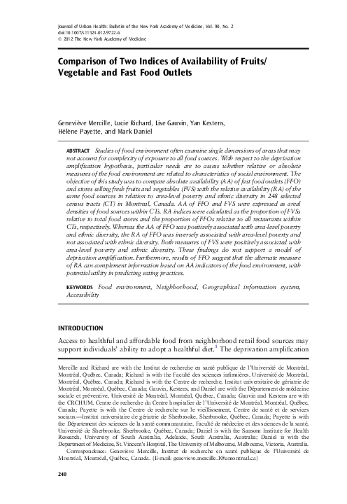 (PDF) Comparison of Two Indices of Availability of Fruits/Vegetable and ...