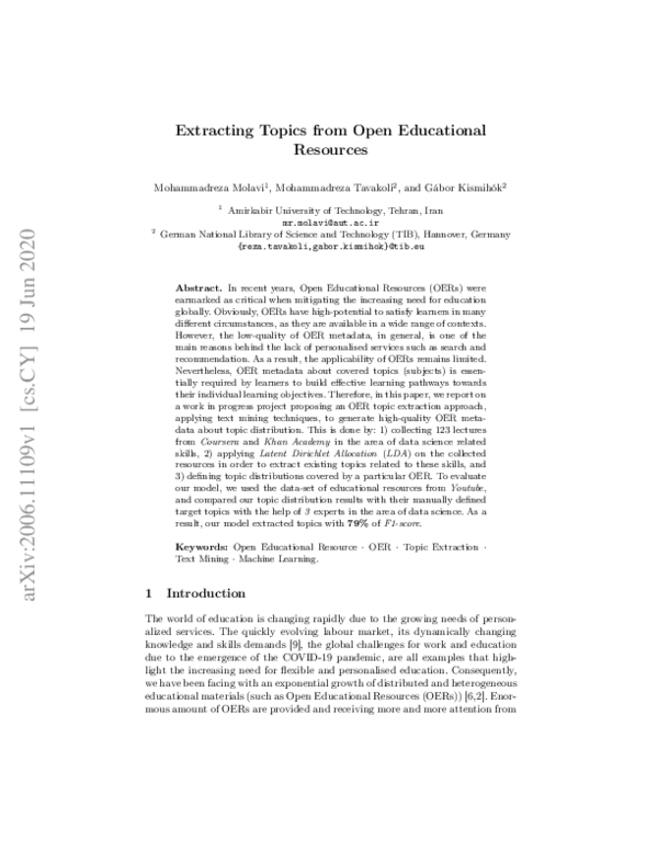 (PDF) Extracting Topics from Open Educational Resources