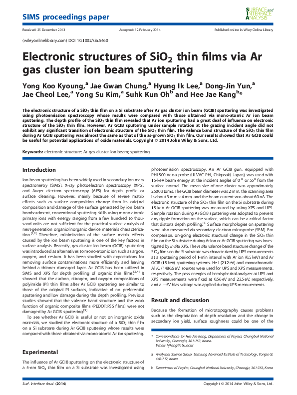 (PDF) Electronic structures of SiO 2 thin films via Ar gas cluster ion ...