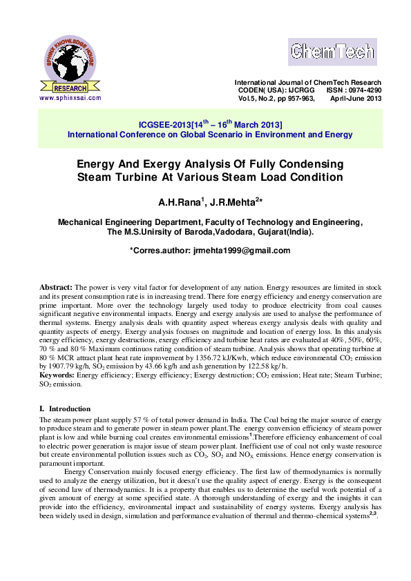 (PDF) Energy And Exergy Analysis Of Fully Condensing Steam Turbine At